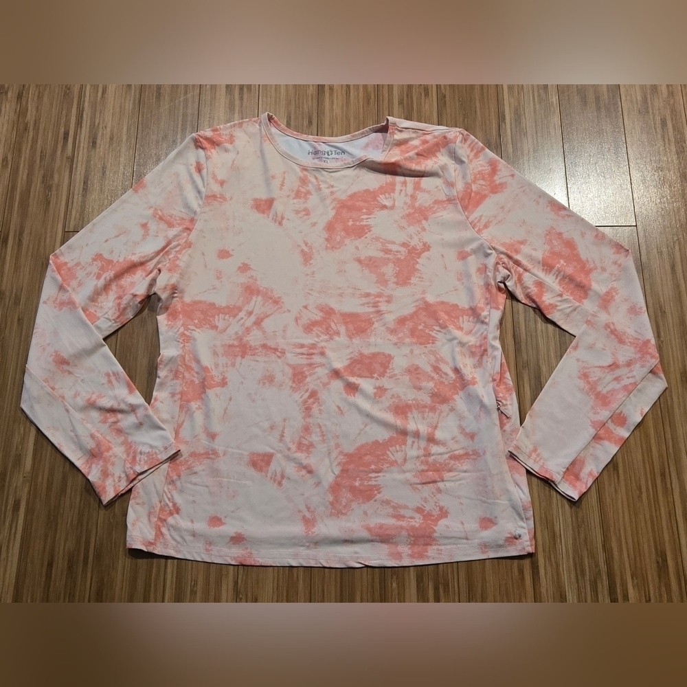 Hang Ten Pink and White Tie-Dye Long Sleeve Active Top
